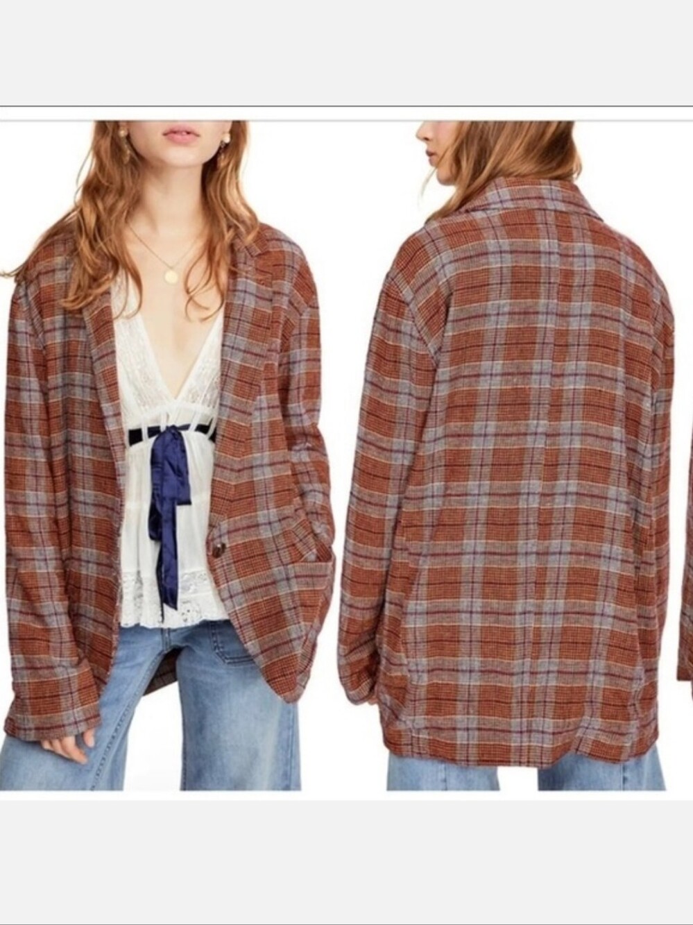 Free People Simply Plaid Slouchy Blazer